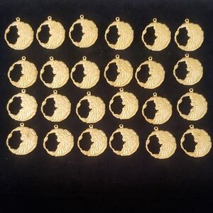 Lot Of 24 Vintage Brass Stamped Pendants Findings, Man On The Moon, Santa Clause